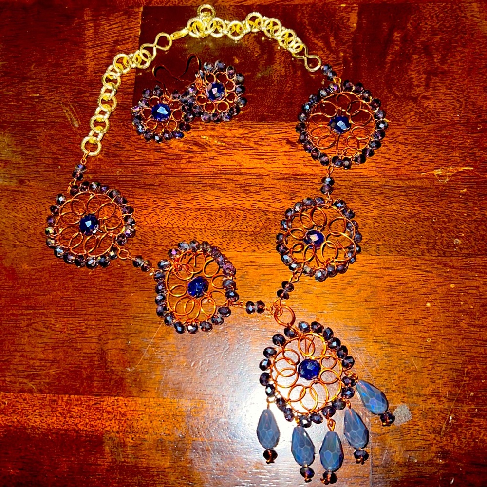 Set of handmade earrings and necklace multi tone crystals very sexy 🔥